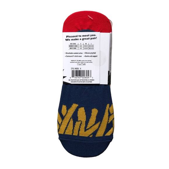 Sock It To Me Red Blue Food Hamburger Fries Uniquely Mismatched No Show Socks - Picture 3 of 4